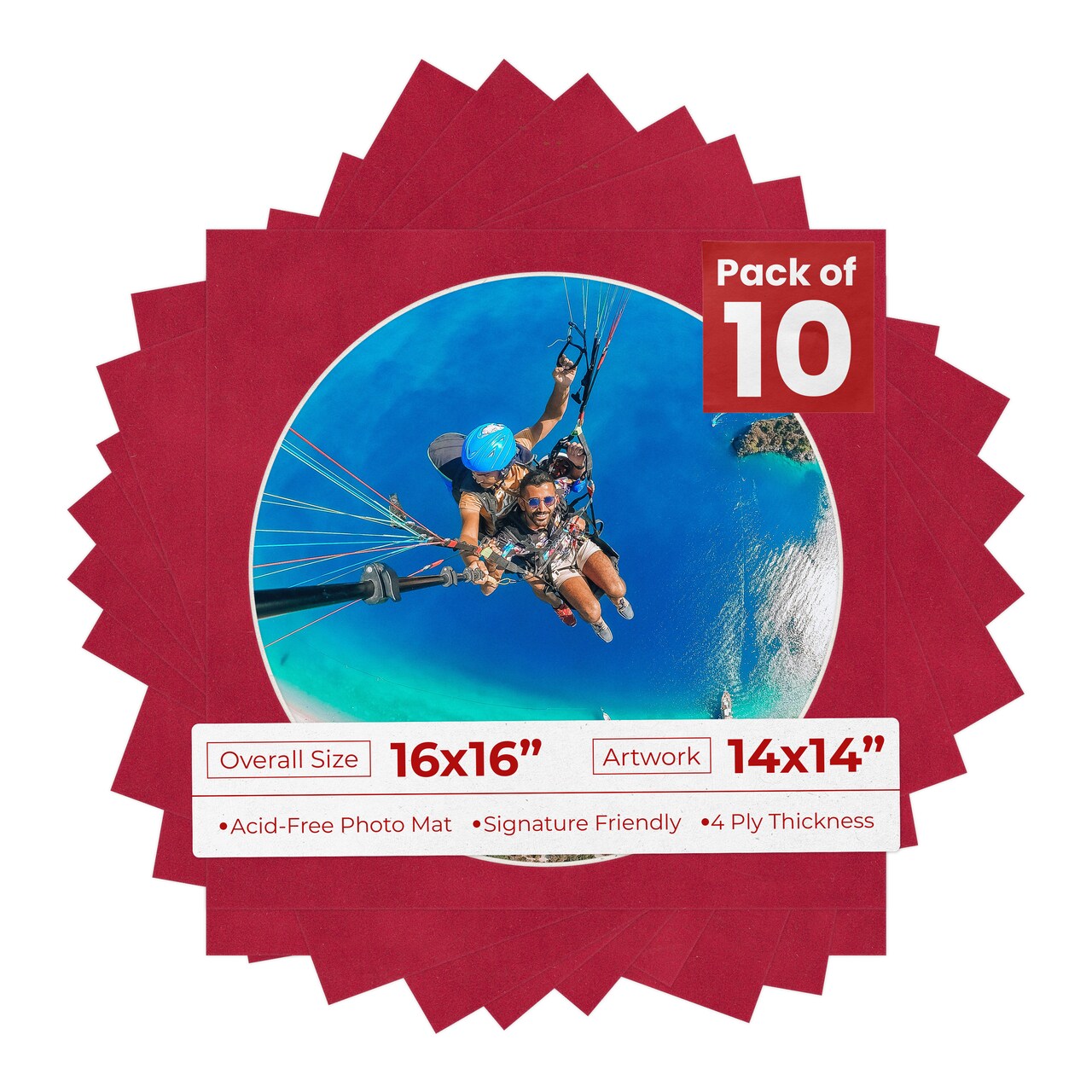 Red Suede Mat Board for 16x16 Frames - Circle Opening for 14x14 Photos